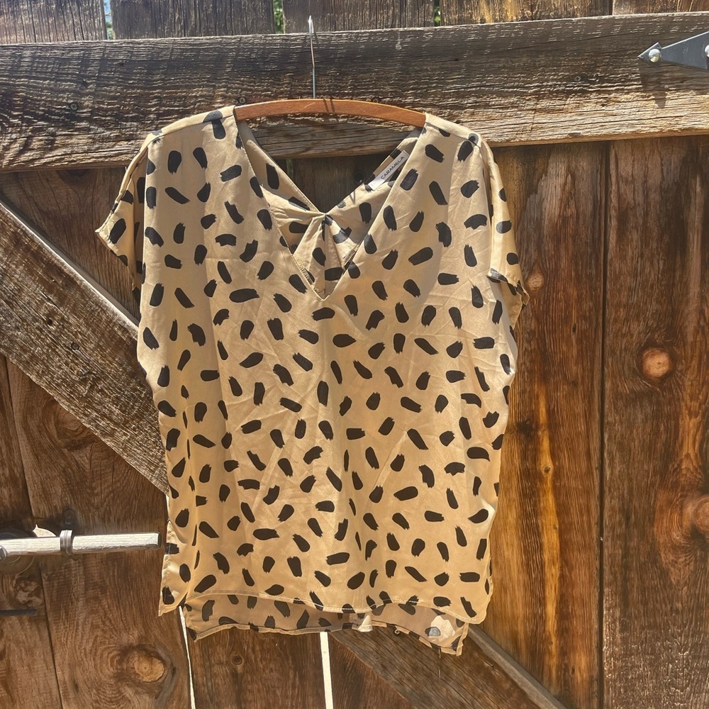 Caramela Tan and Black Blouse NWOT - Picture 2 of 3